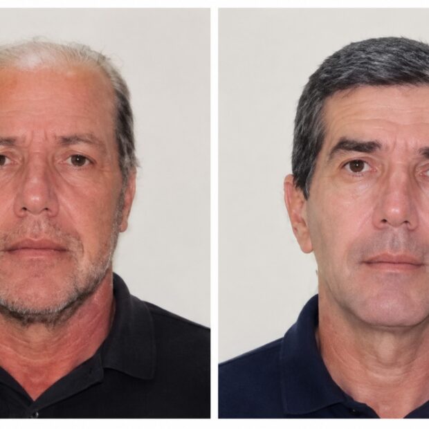 Grimaldo e Agilson em montagem feita a partir de fotos de documentos de ambos. Imagem otimizada com Inteligência Artificial.