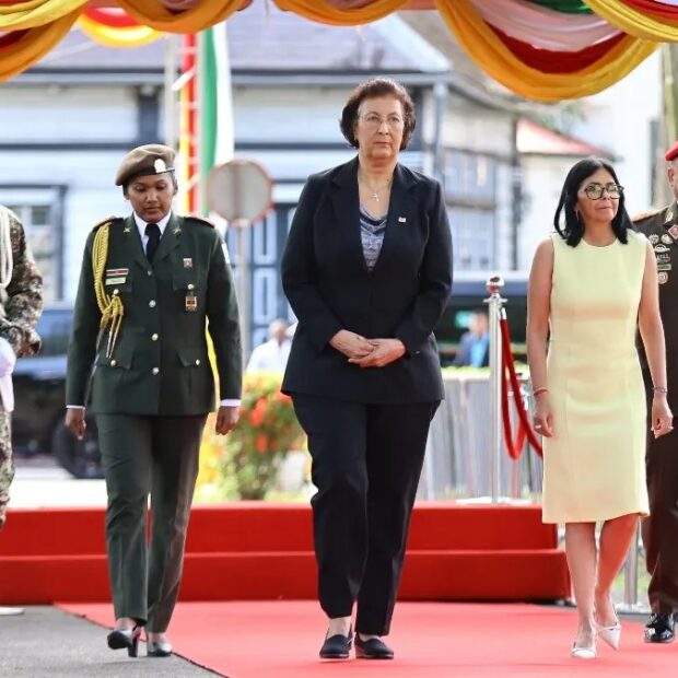 president jennifer geerlings simons l and venezuelan acting president r sept. 11 2026. photo presidential press