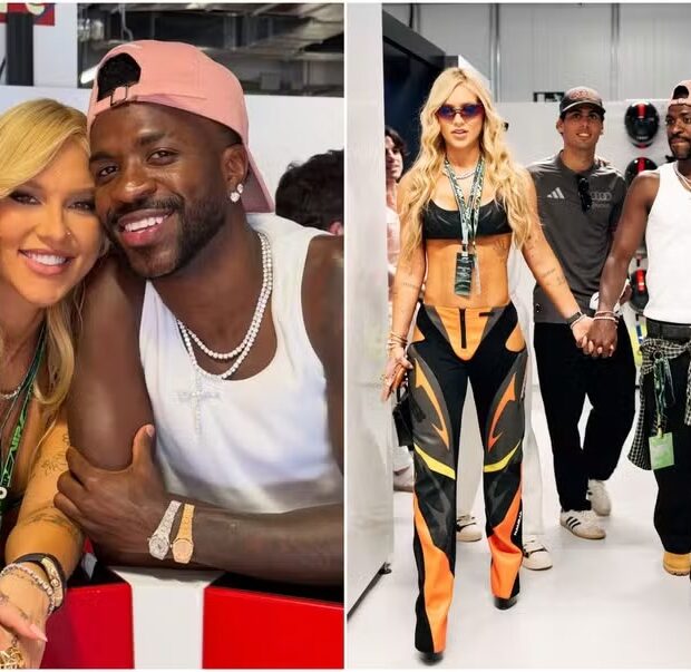 Look de Virginia Fonseca com detalhes em laranja usado no GP da Espanha gerou críticas entre fãs da Ferrari