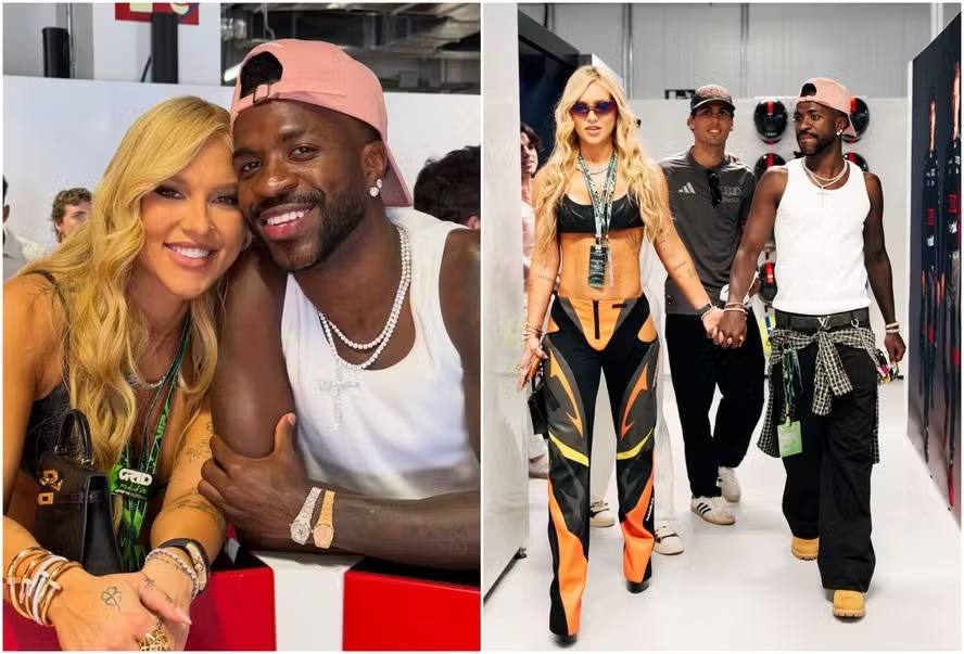 Look de Virginia Fonseca com detalhes em laranja usado no GP da Espanha gerou críticas entre fãs da Ferrari
