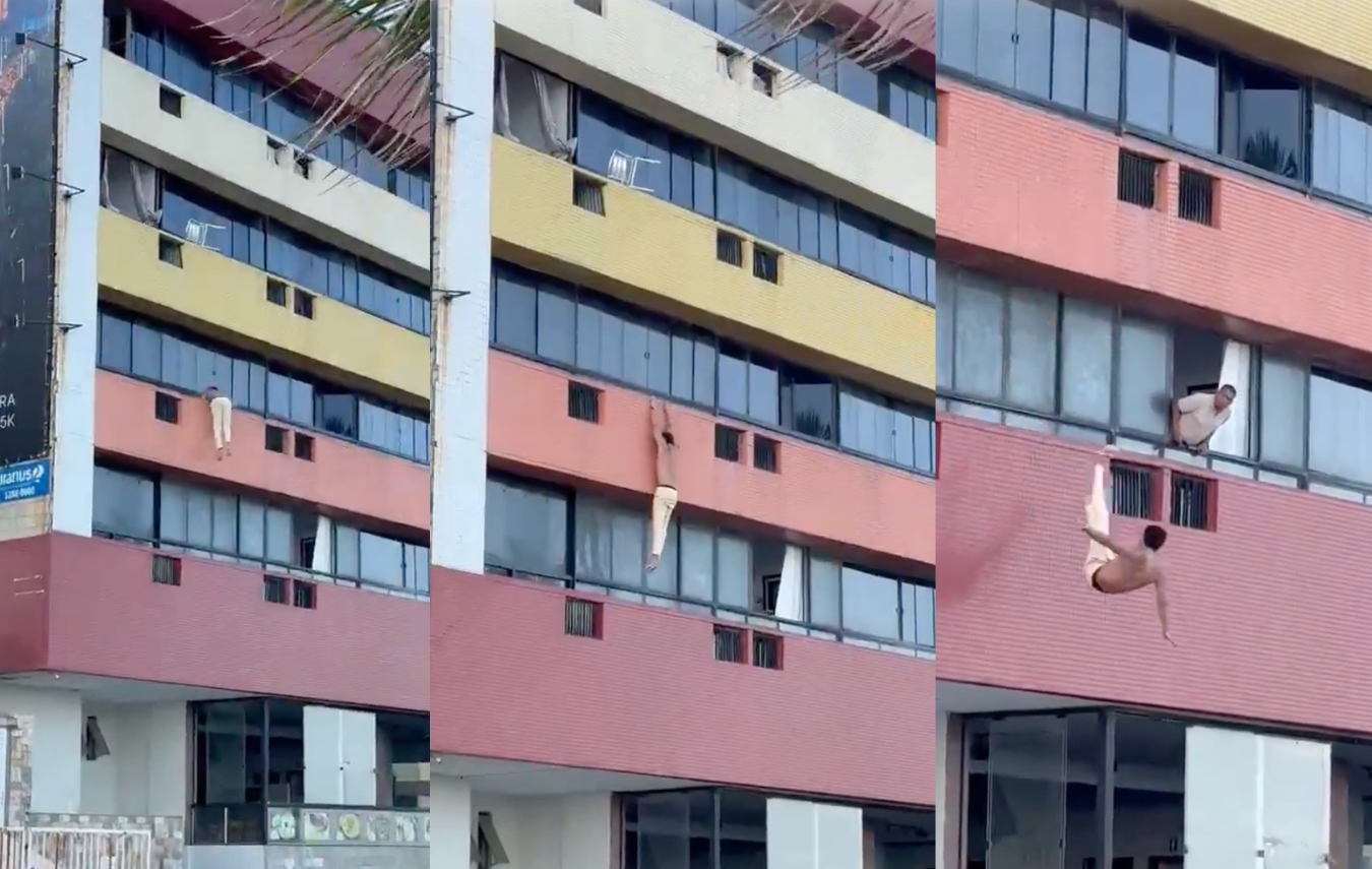 Homem sofreu uma queda grave após ser visto tentando sair pela parte externa de um flat na Barra de Salvador.