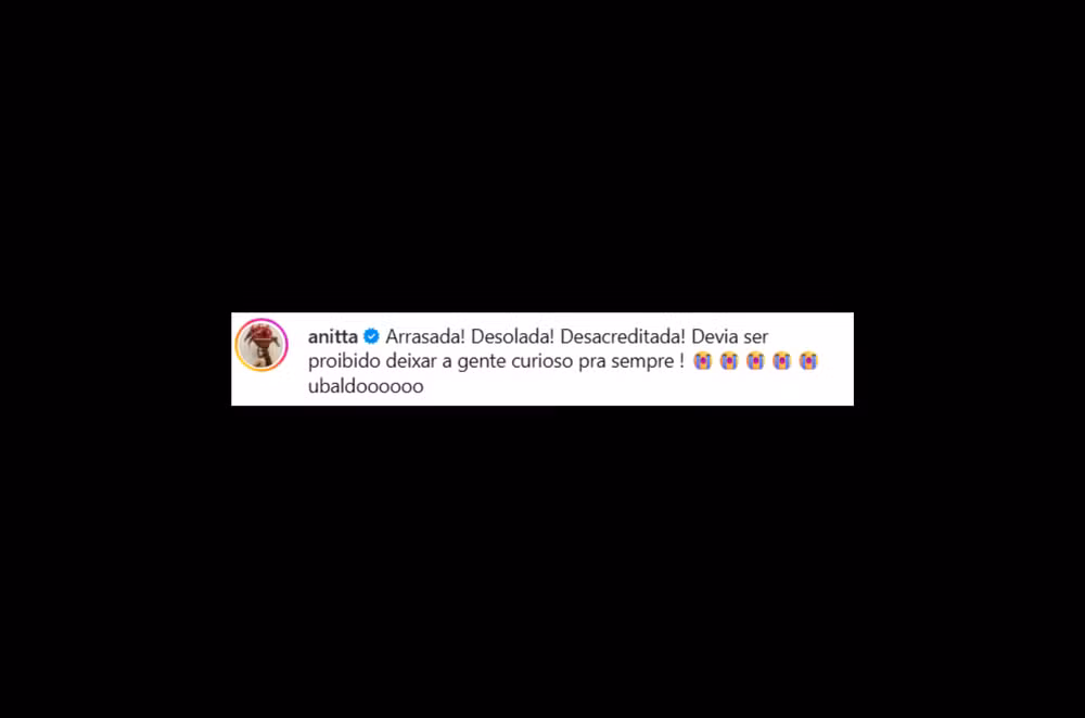 Anitta não escondeu a decepção com o fim de Cangaço Novo e apareceu nos comentários da despedida de Alice Carvalho lamentando o cancelamento.