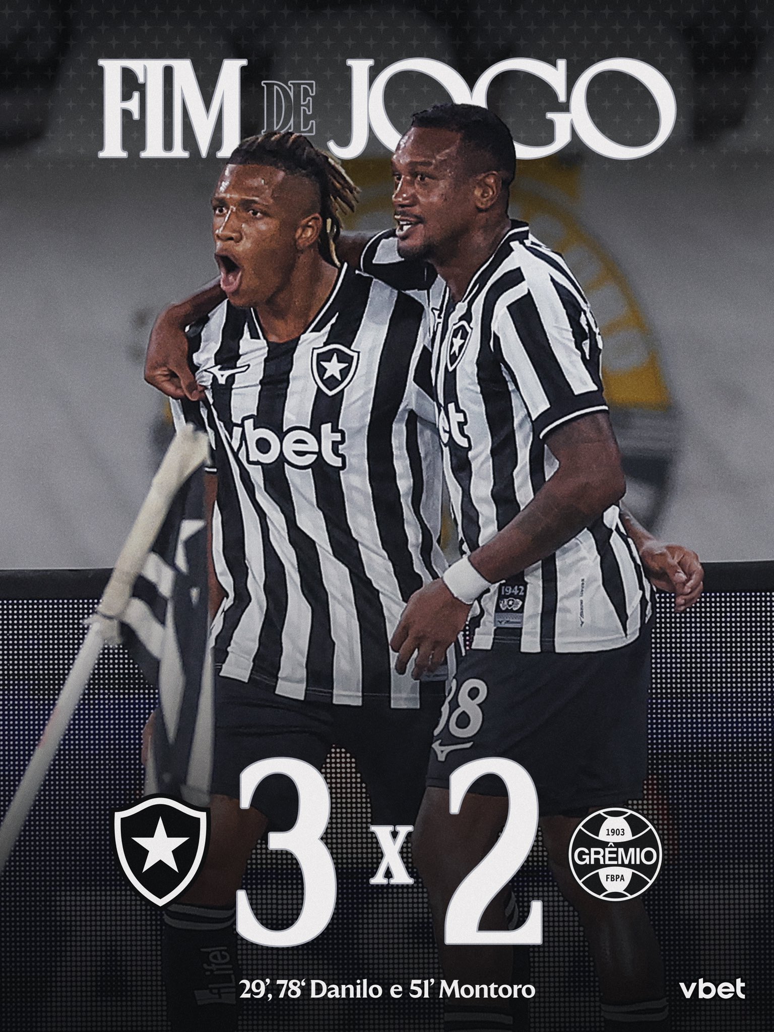 Sob olhares de Tite, Botafogo quebra o jejum e vence o Grêmio em jogo atrasado do Brasileirão
