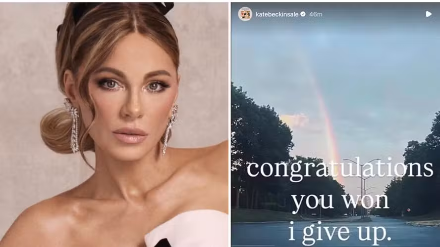 Após publicar mensagens enigmáticas e apagar o conteúdo, Kate Beckinsale colocou na biografia do Instagram um link sobre Caroline Flack, apresentadora que morreu por suicídio em 2020.