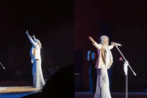 Simone fez o gesto de “L” durante apresentação da turnê “Que Mulher É Essa?” em Curitiba