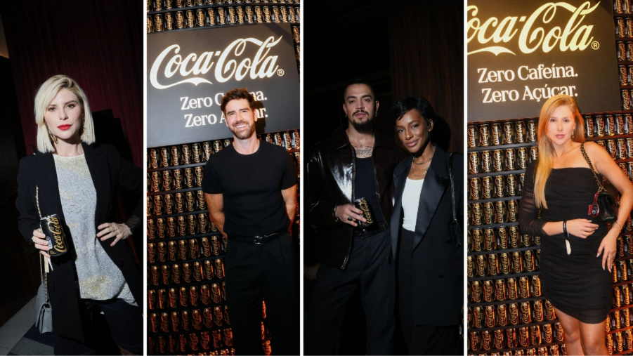 Jullyane, Marcos, Pathy Dejesus e Cela Lopes posam no evento de lançamento da Coca-Cola Zero Zero. Créditos: MMFaria