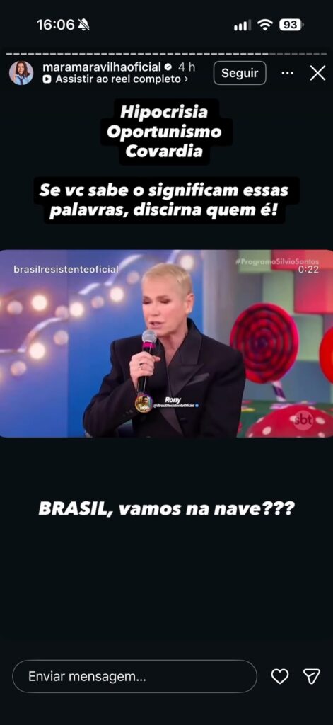 Depois das críticas à turnê O Último Voo da Nave, Mara Maravilha voltou a mencionar Xuxa, agora em uma discussão política.