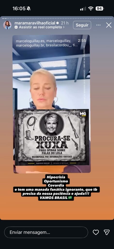 Sem programa regular na televisão, Mara Maravilha voltou a direcionar críticas públicas a Xuxa Meneghel.