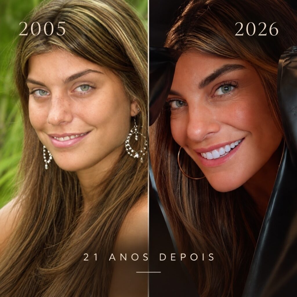 A atriz compartilhou uma foto atual para comparar com o registro antigo

