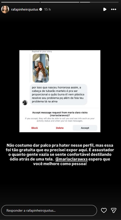Rafa decidiu desativar os comentários de seu perfil