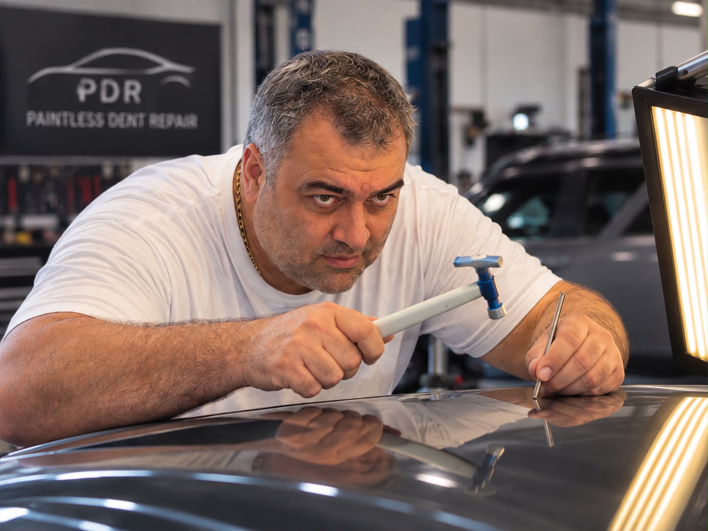 Eduardo Martinez Camara apresenta técnicas de Paintless Dent Repair para preservação da pintura original em veículos de luxo e ligas de alumínio.