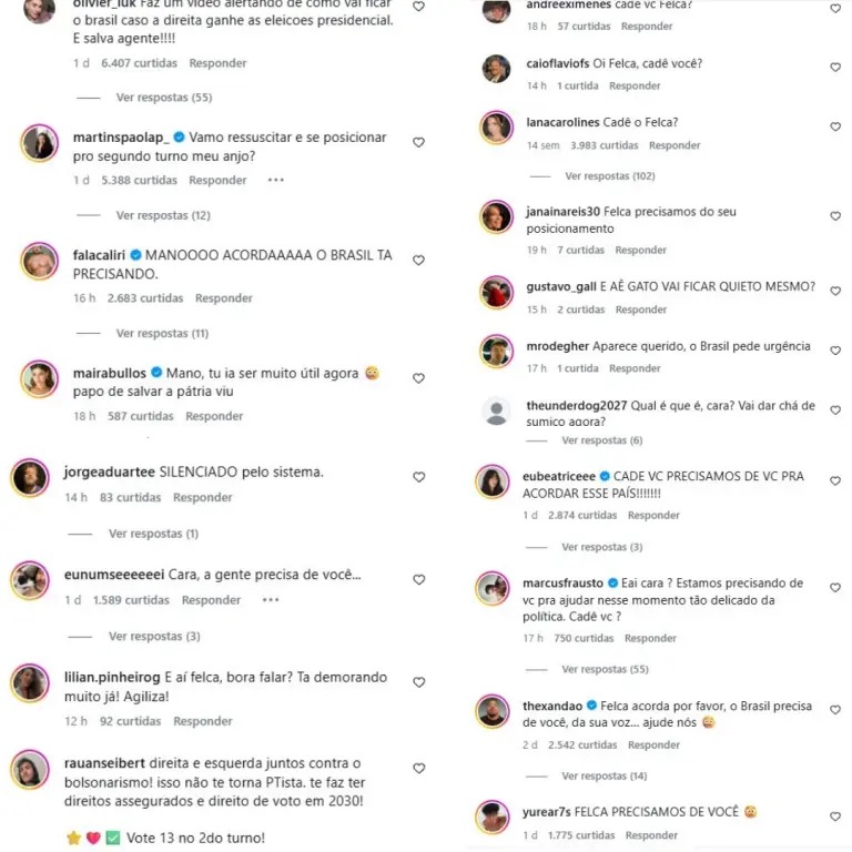  Comentários foram deixados em publicação no Instagram