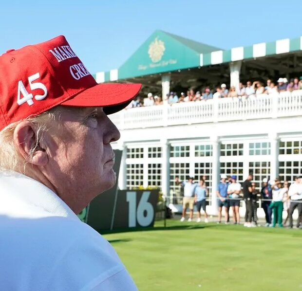 103957399 former us president donald trump is seen at the 16th hole during round 3 at the liv golf b