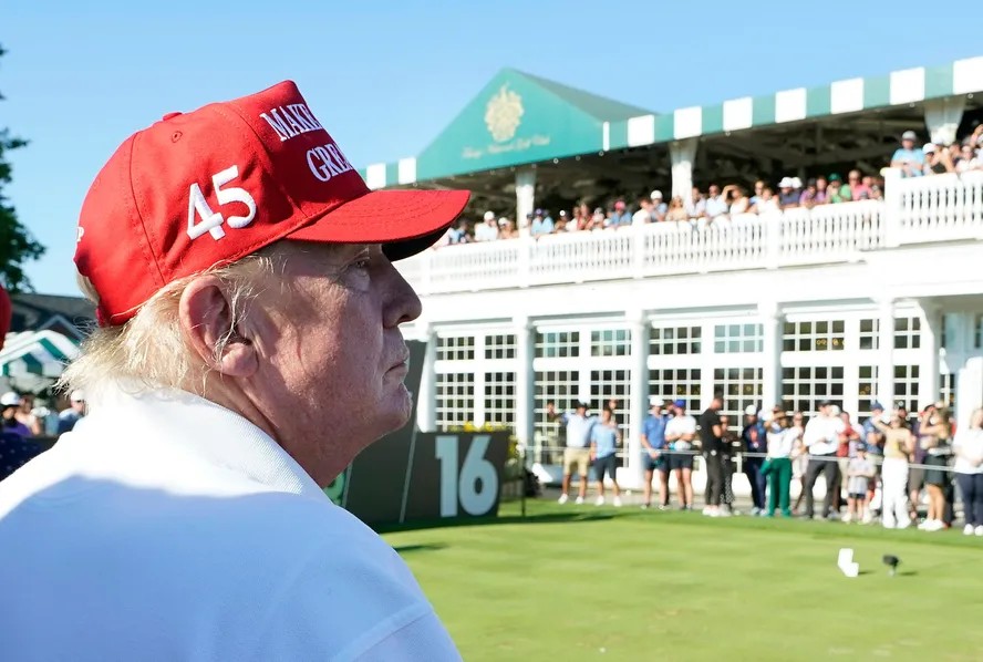 103957399 former us president donald trump is seen at the 16th hole during round 3 at the liv golf b