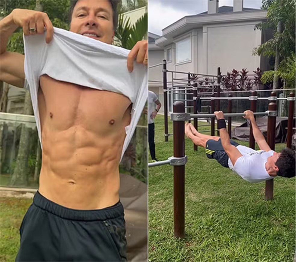 O apresentador combina musculação e calistenia em sua rotina

