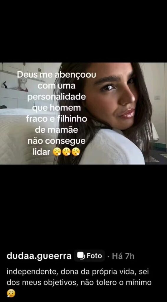 A influenciadora publicou indireta sobre “homem fraco e filhinho de mamãe”
