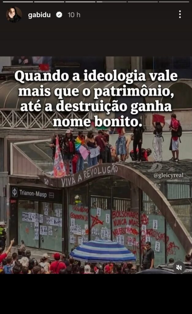 Gabriela Duarte apagou uma publicação após ser alertada de que a imagem compartilhada era falsa e usou os stories para se justificar sobre o episódio.