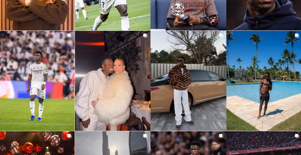 O feed de Vini Jr ainda permanece com algumas fotos dele ao lado de sua ex-namorada, Virginia