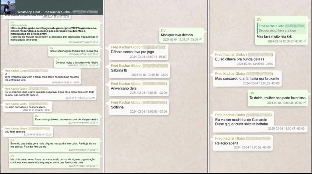 O diálogo não mostra participação nem resposta de Deborah Secco às insinuações