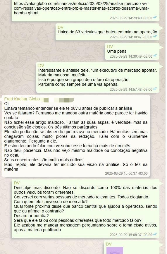 Vorcaro escreveu que precisava de “uma matéria muito boa” para criar “gordura de mídia”