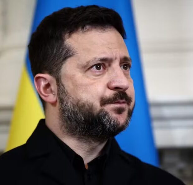 116584592 ukraines president volodymyr zelensky reacts during a meeting with britains prime minist