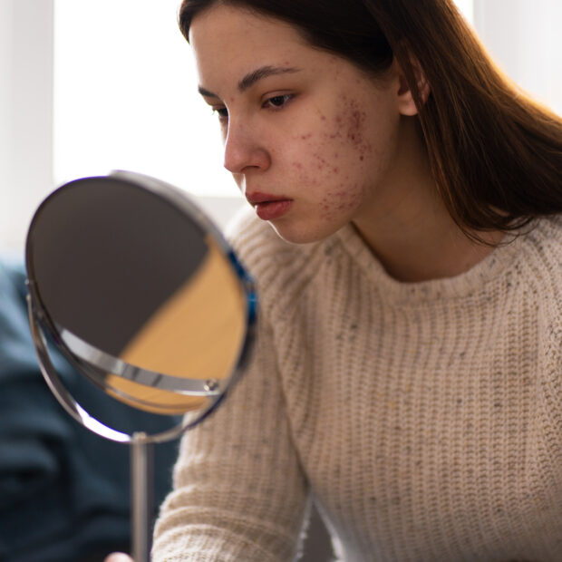 person dealing with rosacea
