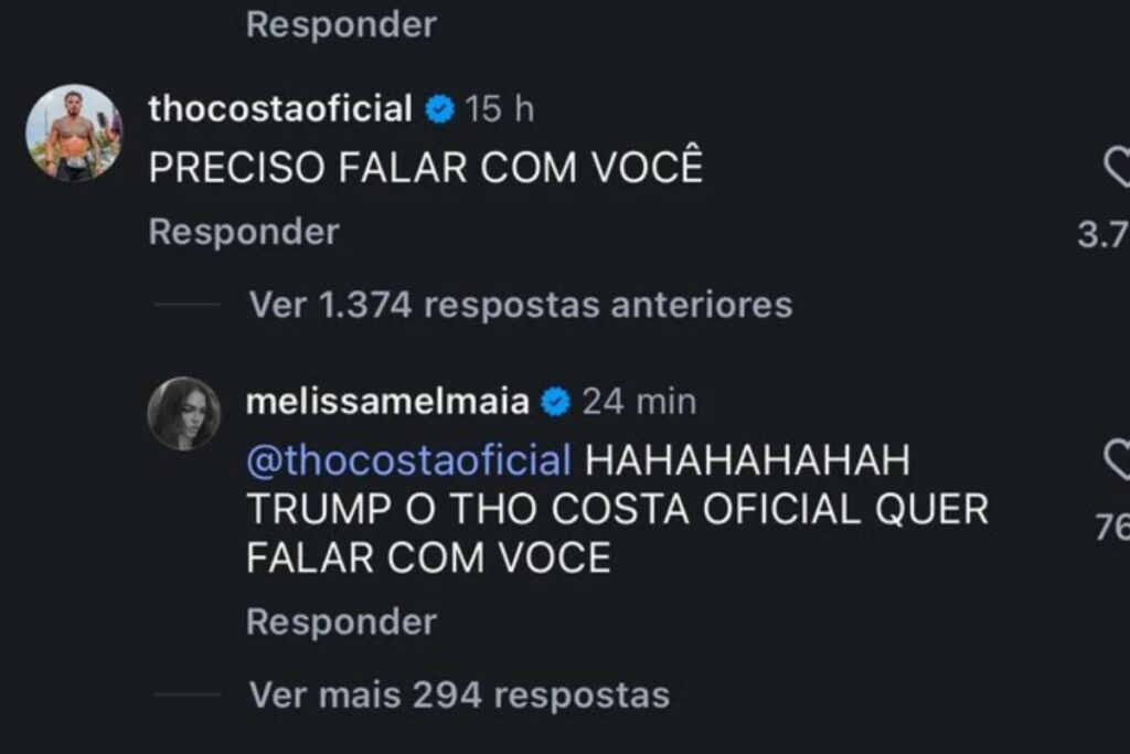 Mel Maia ironizou o ator nos comentários da publicação do presidente dos Estados Unidos