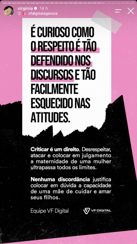 A agência VF Digital divulgou uma nota defendendo o respeito à maternidade após a repercussão das declarações de Silvia Abravanel.