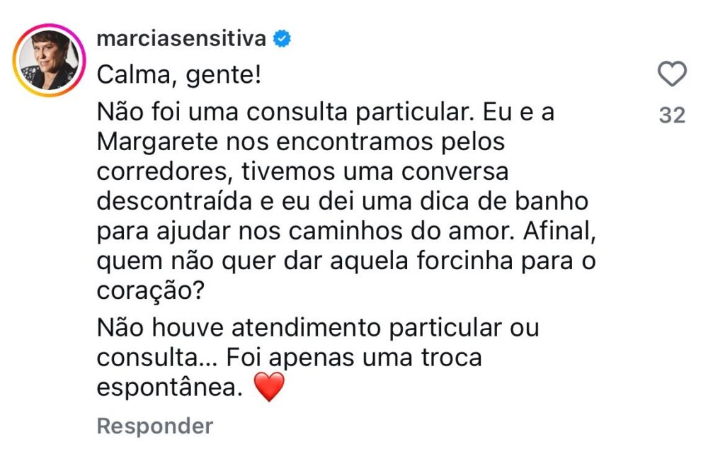 Márcia Sensitiva explicou que deu apenas uma dica informal a Margareth Serrão